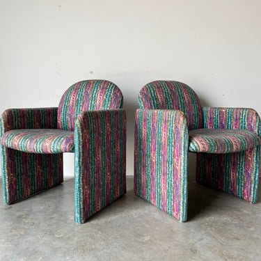 1980s Postmodern Chiclet Style Club Chairs - a Pair 