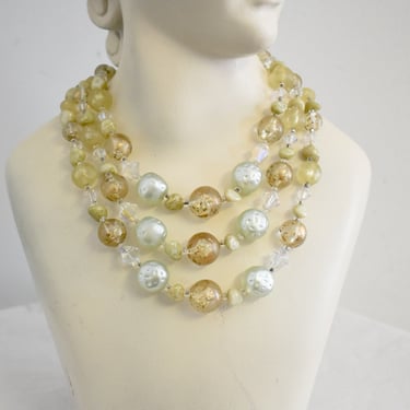 1960s Pale Green Bead Multi Strand Necklace 