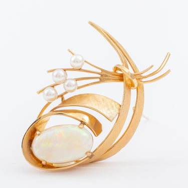 14K yellow Gold Opal &amp; Pearls Brooch