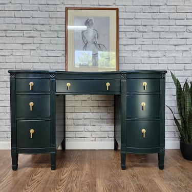Available! Dark Forest Green antique paintes vanity / desk. 