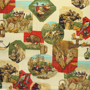 Vintage Nature Fabric Camping Outdoors Animals Novelty Print 1&3/4 Yds 