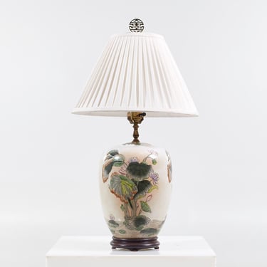 Asian Pond Lily Motif Ceramic Table Lamp 