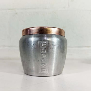 Vintage Aluminum Grease Canister Copper Lid Handle Metal Jar Retro Kitchen Art Deco 1950s 50s Made in Hong Kong Strainer 