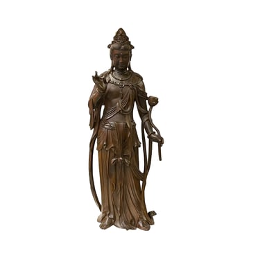 Chinese Brown Guan Yin Tara Bodhisattva Avalokitesvara Wood Statue ws2213E 