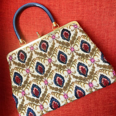 60s Beaded Evening Handbag / Vintage Purse / 50s Handbag / Top handle / Art Deco 