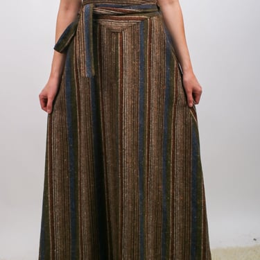 1970s Brown and Blue Wool Wrap Skirt