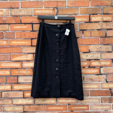 vintage 60s black wool button up front skirt / 26 s small 