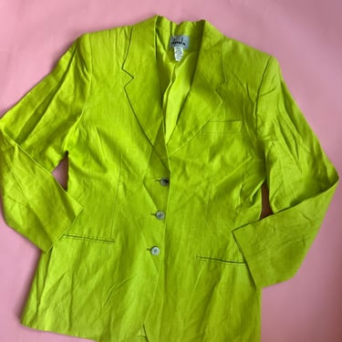 VTG 90s Neon Green Linen Blazer 