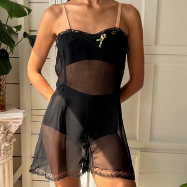 30s Black Silk Step-in | XS-S