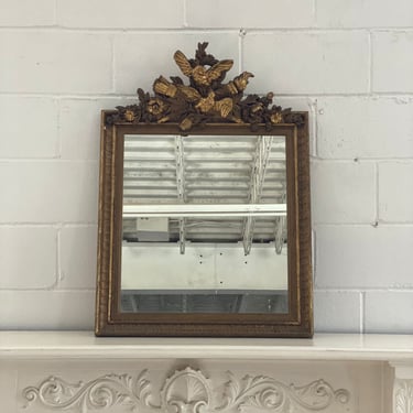 antique french hand carved wood mirror with cornice top