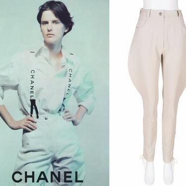 Chanel 1997 S/S Ad Campaign Vintage Beige Cotton Lace-Up Jodhpur Riding Pants Sz XS 