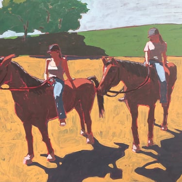 Women Riding - Original Acrylic Painting on Canvas 40 x 30, texas, western, southwestern, michael van, figurative, fine art, horses, large 