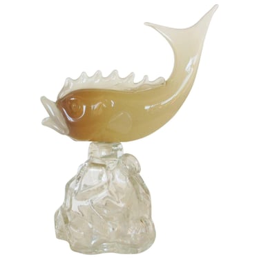 Mid-century Murano Glass Alabastro Fume Fish Decanter Bottle by Seguso Alabastro 