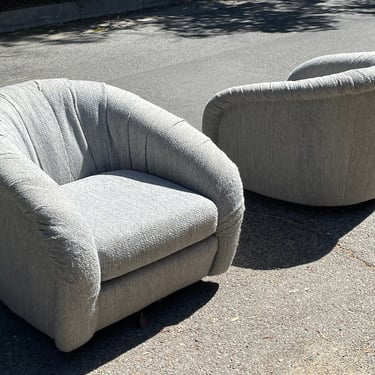 Vintage Milo Baughman Grey Barrel Swivel Chairs 