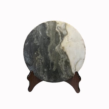 Chinese Natural Dream Stone Round White Fengshui Plaque Display ws2269E 