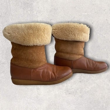 Vintage Women’s Brown Suede Sherpa Lined Fleece Winter Boots Size 8.5 