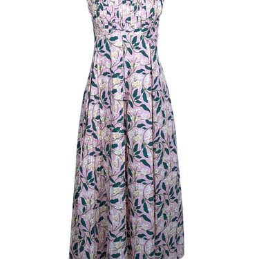 Agua by Agua Bandita - Pink w/ Green & Yellow Floral Print Pleated Midi Dress Sz L