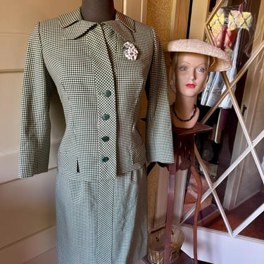 Vintage 1950s Irene Bullocks Wilshire Green Gingham 2 Piece Skirt Suit Set - Medium 