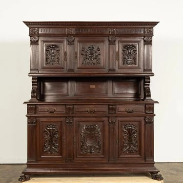 Antique Buffet, Henri II, Continental Heavily Carved Walnut, Large 1800's