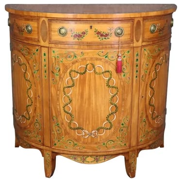 Small Size Adams Paint Decorated Demilune Commode Nightstand Wellington Hall