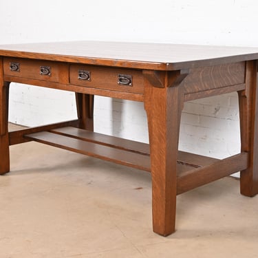 Antique Stickley Brothers Mission Oak Arts &#038; Crafts Desk or Library Table, Newly Restored