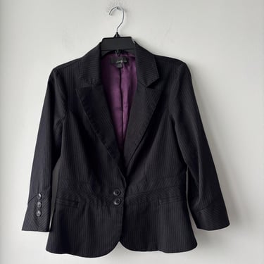 Y2K Vintage Blazer Black Pinstripe Lined 2 Button Forever 21 Womens Large Career 