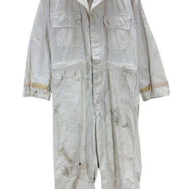 Vtg 70's US Military CMU-3/P White Utility Coveralls Stenciled Distressed Large