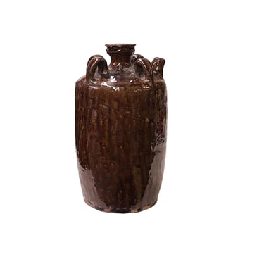 Vintage Earthy Dark Brown Village Rural Pottery Ceramic Pot Vase JK238E 