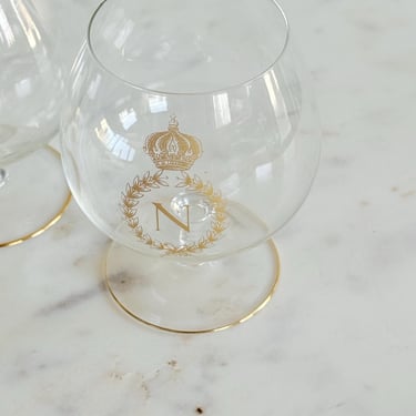 Vintage Baccarat Glasses Napoleon Crystal Brandy Snifters Cognac Set of Four Brandy Snifters Classic Barware Gold N French Degustation 