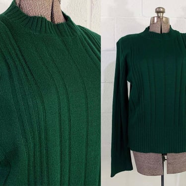 Vintage Green Pullover Sweater Ribbed McGregor Crew Neck Long Sleeve Grandpa Forest Knit Twin Peaks Boho 1960s 1970s Large XL 