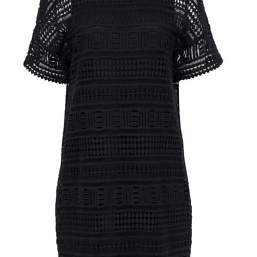 Vince - Black Embroidered Short Sleeve Cotton Shift Dress Sz 8