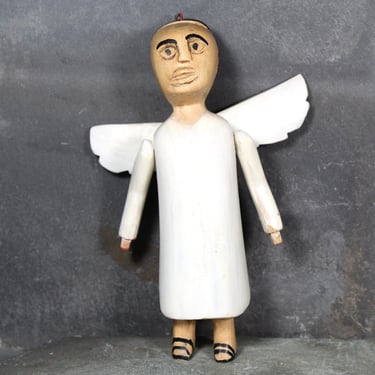 Hand Carved Wooden Angel | Folk Art Angel | Hand Painted Ornament | Primitive Angel Ornament 