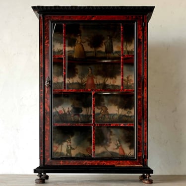 18th C. Naive Continental Tortoiseshell & Painted Display Cabinet