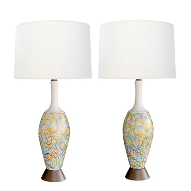 Colorful Pair of 1960s Bottle-form Lamps with Polychromed and Gold Surface