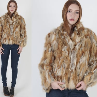 70s Crystal Red Fox Fur Coat / Genuine Orange Fox Fur Jacket / Real Natural Patchwork Style / Winter Avant Garde Jacket 