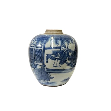 Oriental Lady House Small Blue White Porcelain Ginger Jar ws3331E 