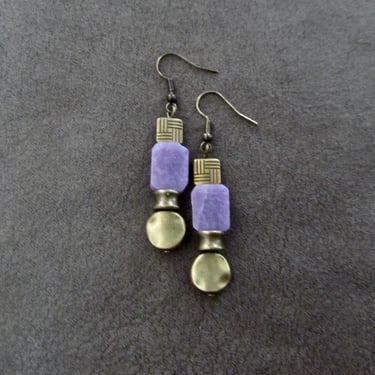 Purple stone and bronze earrings 2 