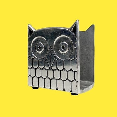 Vintage Napkin Holder Retro 1960s Mid Century Modern + Owl + Silver Metal + By Wilton + Kitchen Storage + Organization + Hoot + Bird Decor 