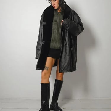 90's Black Leather Sherpa Jacket