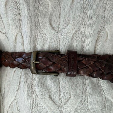 Vintage Octane Mens Brown 100% Leather Braided Brass Buckle Waist Belt Sz 34 