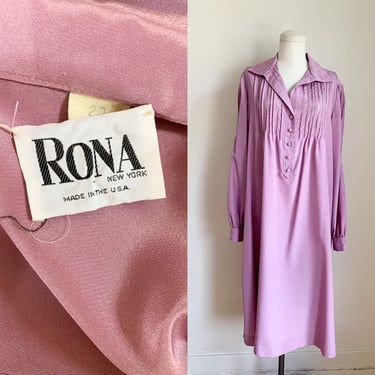 Vintage 1970s Purple Shirt Dress / L 