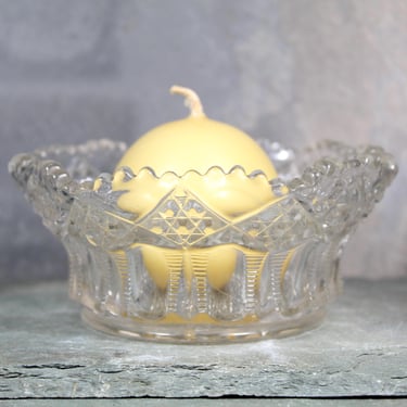 Mid-Century Pressed Glass Trinket Dish | Glass Dish | Candle Holder (Round Cande Included) | Bixley Shop 