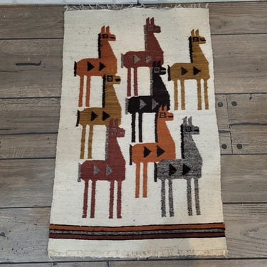 Vintage Hand-Woven Ecuadorian Ecuador Textile Navajo Rug Tapestry Hanging  Camels Llamas 38.5x23.25 