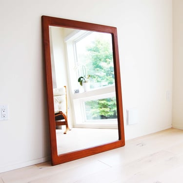 Danish Modern Extra Large Solid Teak Wall Hanging Mirror Rectangle Made in Denmark 