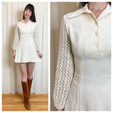 70s poly cream mini dress 