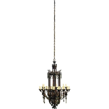 Monumental 1920s Bronze and Iron Chandelier