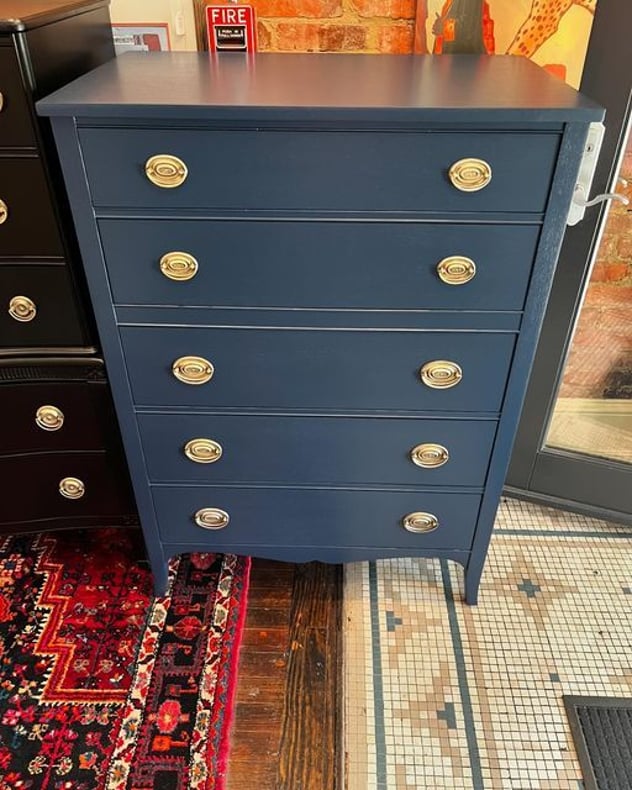 Blue painted chest of drawers, genuine mahogany! 34” x 21” x 48.5” Call 202-232-8171 to purchase