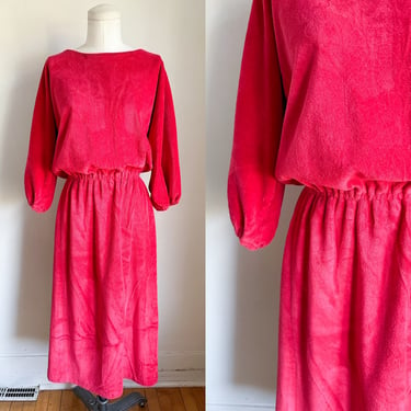 Vintage 1970s Bright Red French Terry Dress / M 