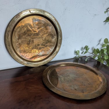 Pair of Vintage Brass Hand Hammered Egyptian Wall Plates 