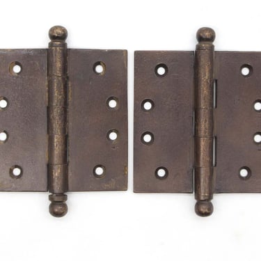 Pair of Vintage 4 x 4 Ball Tip Classic Dark Brass Door Hinges